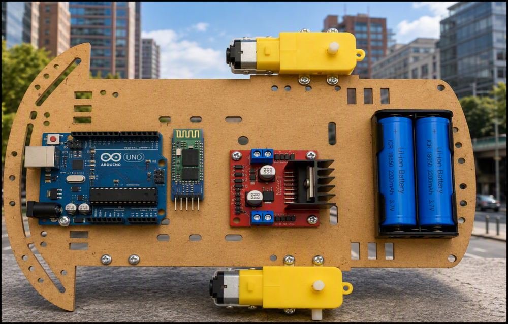 Robot con Arduino, L298N, HC-06, motores y baterías